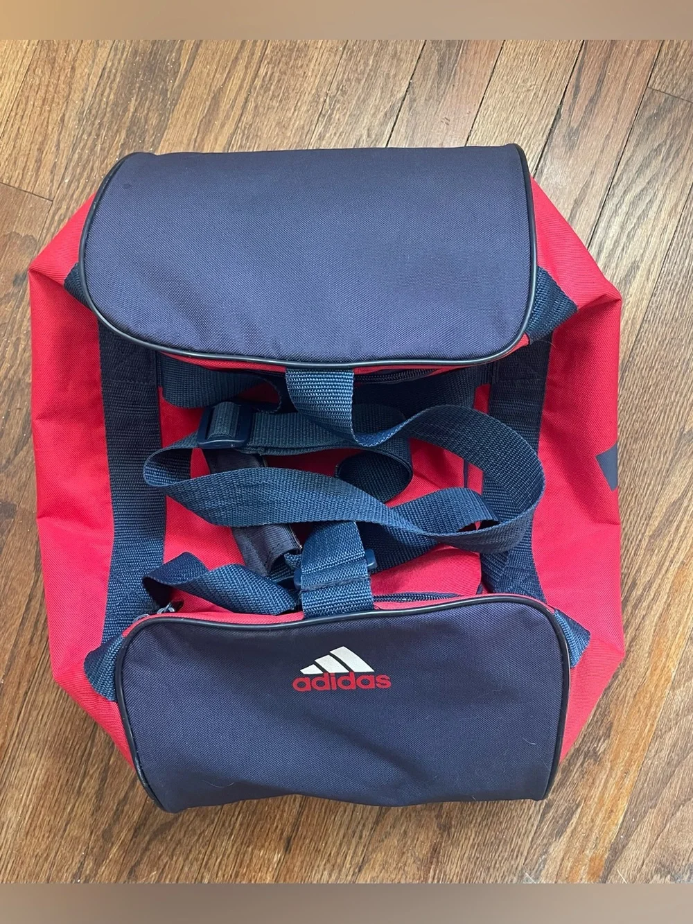 Adidas Red and Navy Blue Duffel Bag